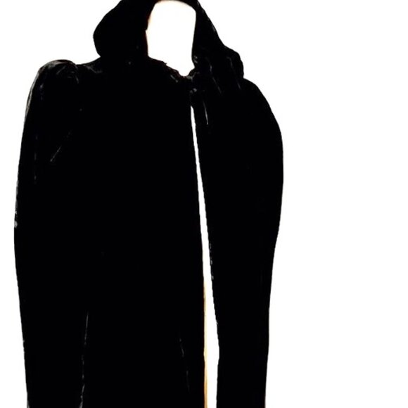 1930s True Deco Vintage Black Real Velvet Shorter Evening Cape With A Hood - Picture 11 of 15